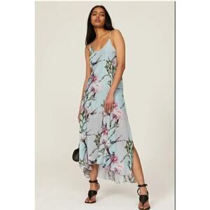 B32 AllSaints Midi Hummingbird Floral Dress Womens 2 Coquette Fairy Tropical